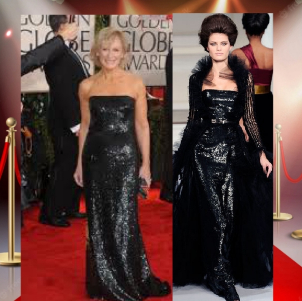 $11,000 OSCAR LA RENTA BLACK SILK SEQUIN RUNWAY GOWN W. BOLERO 6
